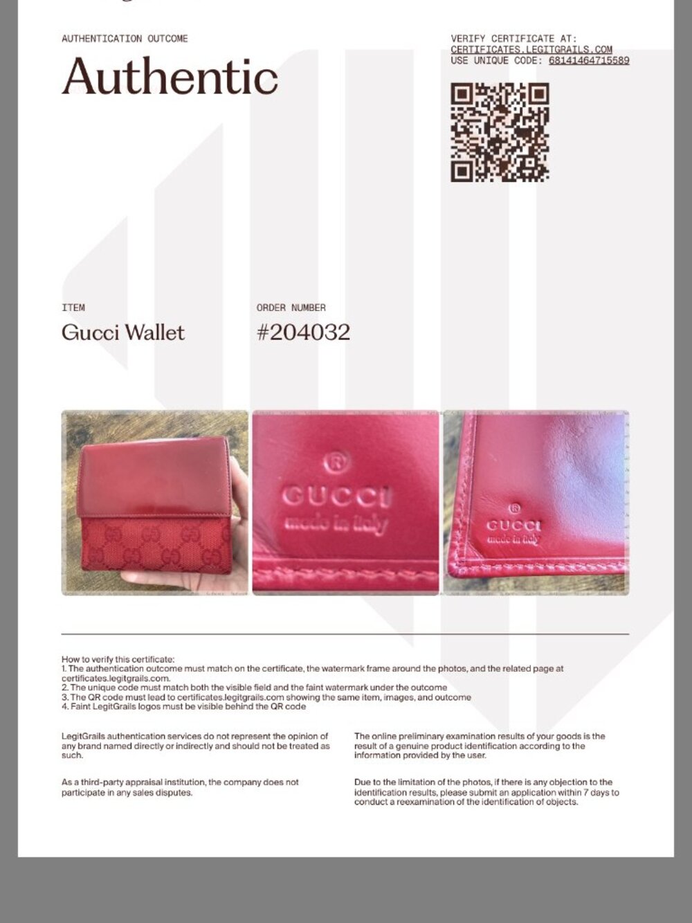 Authentic Vintage Gucci Red GG Monogram Wallet Made in Italy + COA - Picture 16 of 16